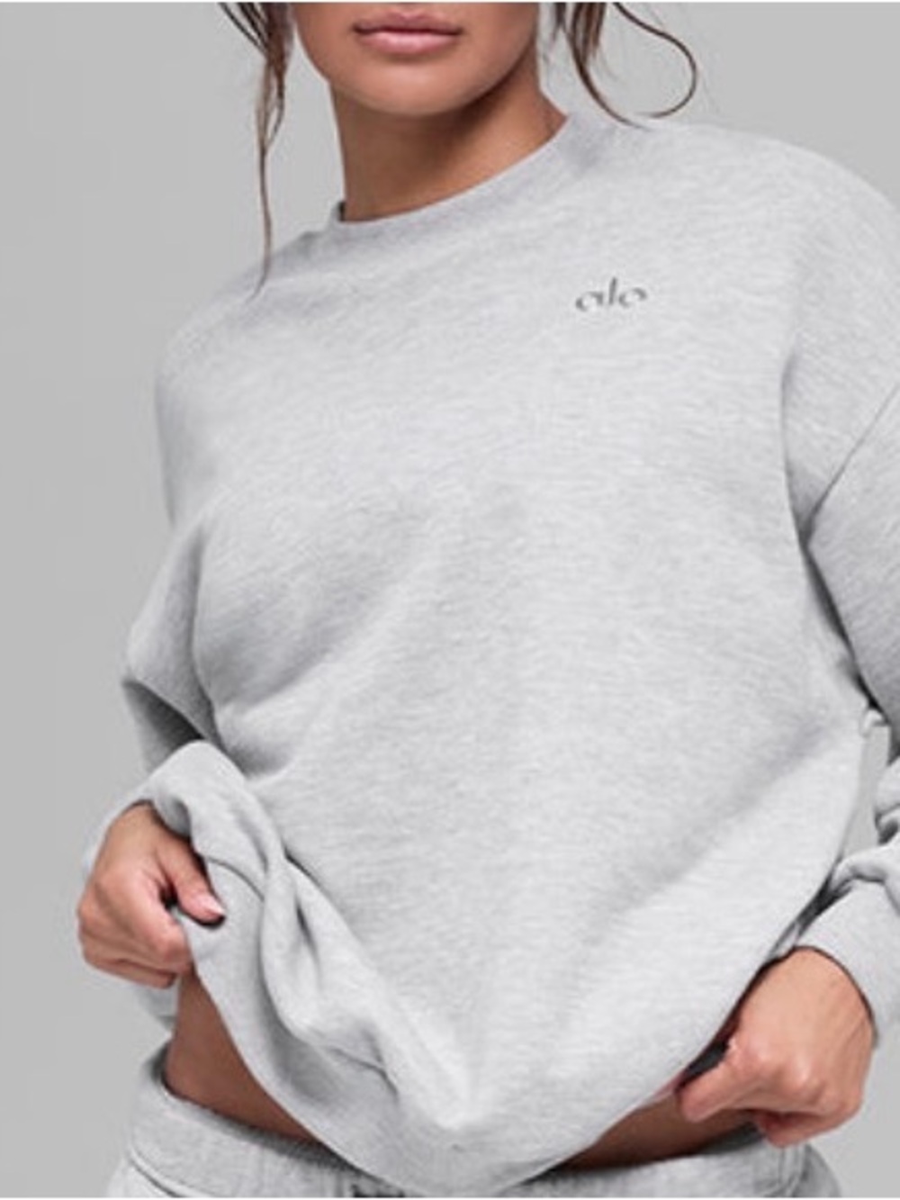 ALO Yoga Heather Light Gray Crewneck Pullover